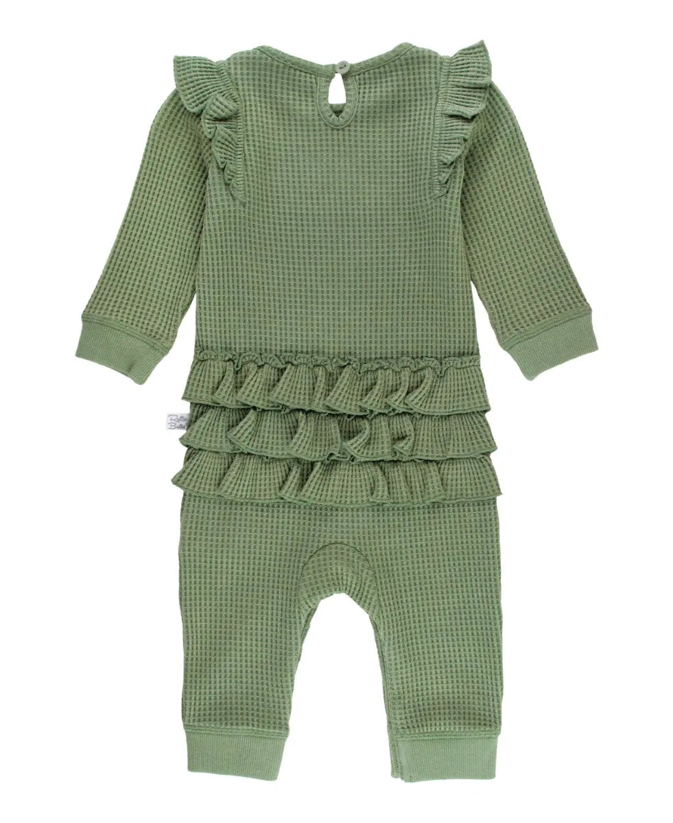 RuffleButts Waffle LS Ruffle Jumpsuit