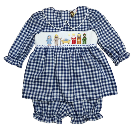 Banana Split Nativity Smocked Bloomer Set