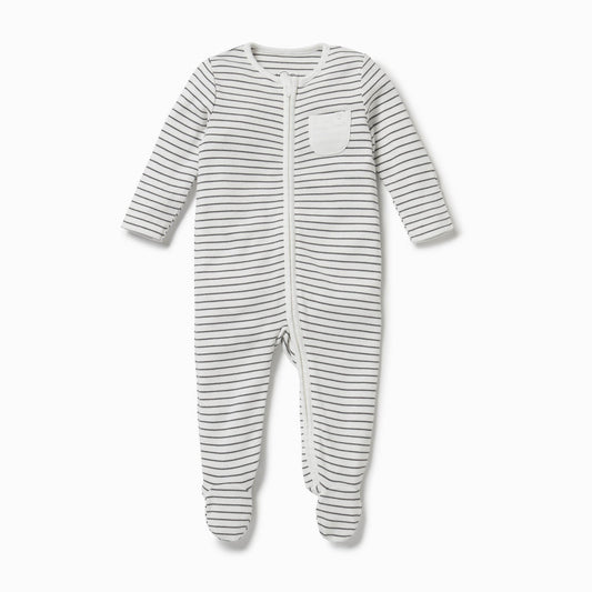 Mori Ribbed Footie- Grey Stripe